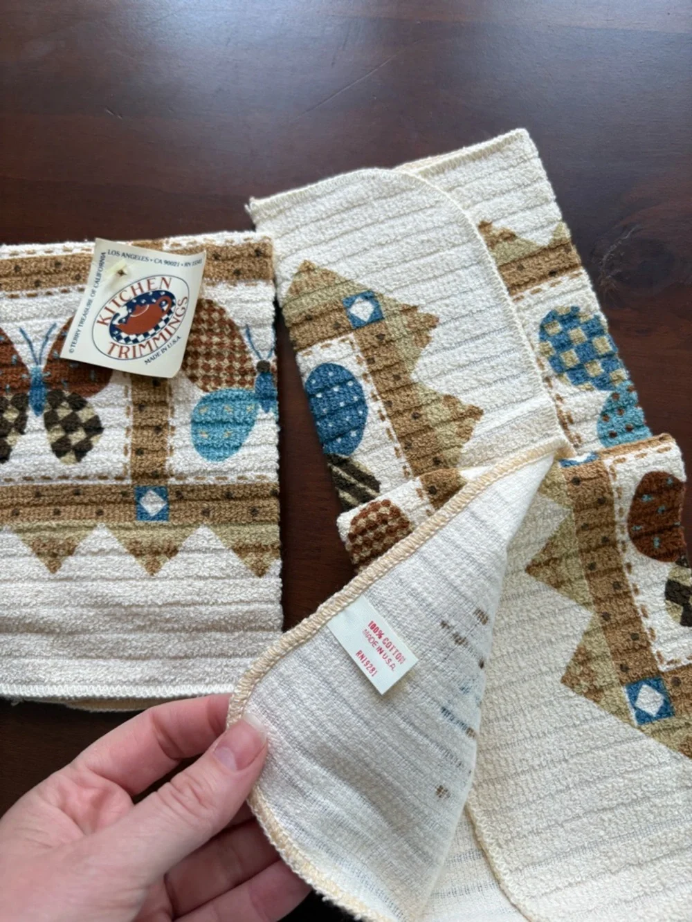 Vintage 70s washcloth terry dish cloths lot of 2 butterfly cottagecore print